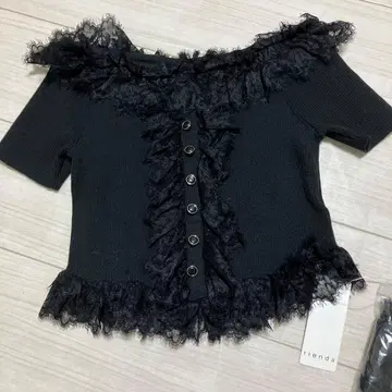 rienda 블랙 레이스 반팔 상의