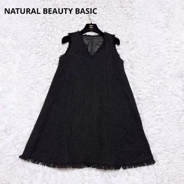 NATURAL BEAUTY BASIC 트위드 점프 스커트 프린지 블랙 M