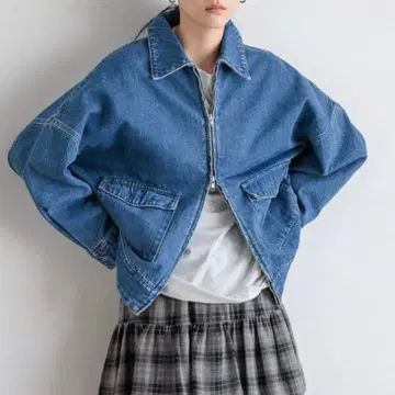 LOWRYS FARM 데님 지퍼 블루종 오버 사이즈 데님 자켓