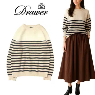 [컨디션 최상] Drawer 울 캐시미어 보더 니트 S 두께감 고급 리브