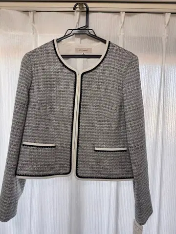 트위드 노카라 자켓 블랙 화이트