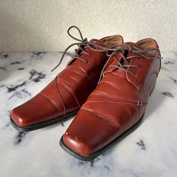 가죽 신발 브라운 가죽 스퀘어토 신발