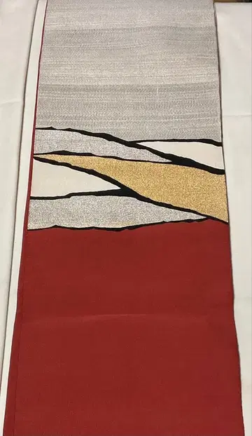 나고야 오비 추상 무늬 홍색 은 금1194