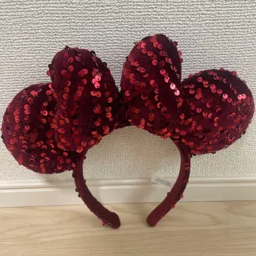 미키 모양 스팽글 머리띠 (와인 레드)