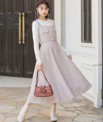 윌 셀렉션 트위드 셋업 뷔스티에 플레어 스커트 새상품 핑크