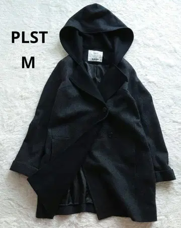 플라스테 PLST 코트 울 100% 후드 그레이 블랙 포멀