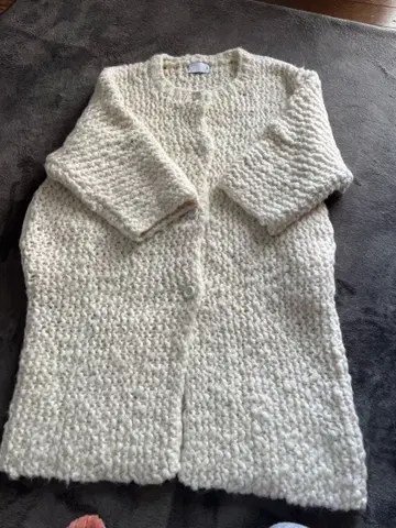 아이보리 니트 코트 로우 게이지 KFB