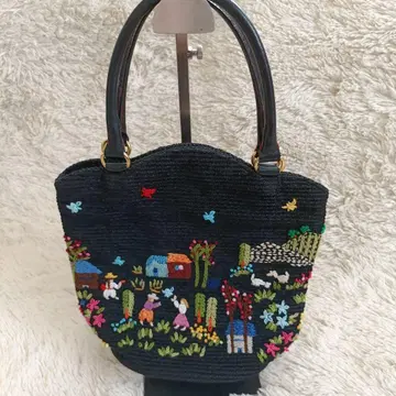 가방 자수 풍경 마을 꽃 새상품급