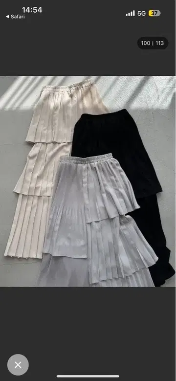 레이어드 플리츠 스커트 아이보리