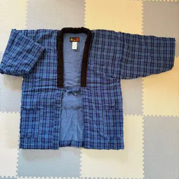 쿠루메 시게마츠 한텐 일본제 체크 무늬 블루 계열 방한복