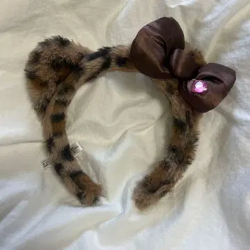 레오파드 무늬 키티 퍼 머리띠