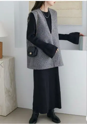 돌려입기 좋은 3종 세트 DISCOAT 베스트 포함 리브 스커트 셋업