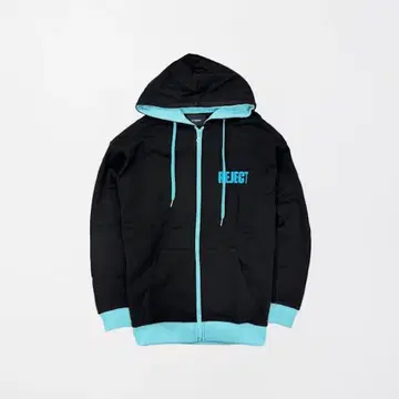 REJECT 풀 집업 후드티 블랙과 스카이블루