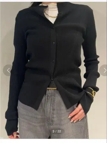 Mila Owen 크루넥 컴팩트 가는 골지 니트 가디건 블랙