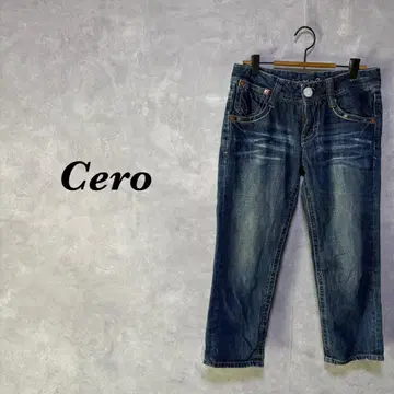 Cepo 데님 팬츠 크롭 절개 인디고 네이비 M 4840N