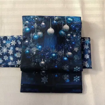 크리스마스 나고야 오비 블루 리스 눈꽃 파랑