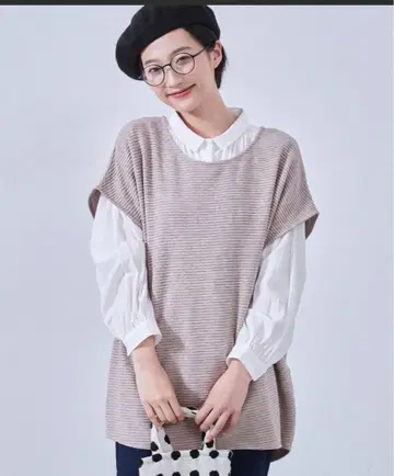 골지 니트풍 티셔츠 튜닉 베스트