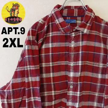 USA 구제 의류 APT.9 플란넬 셔츠 2XL 화이트 브라운 체크