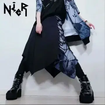 NieR 니어 변칙 랩 디자인 팬츠 나비 패턴 그레이 이지 팬츠