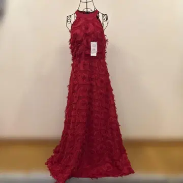 빨간색 프릴 롱 드레스 하이넥