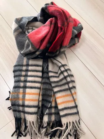 체크 무늬 울 혼방 머플러