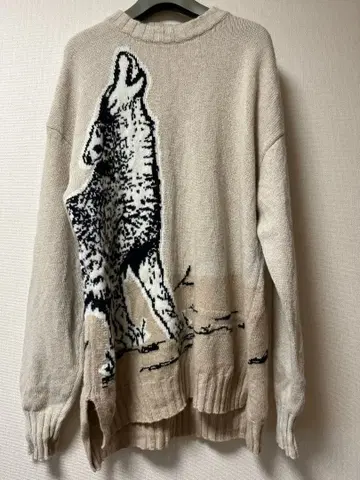 [ 새상품급 ] 늑대 디자인 니트 스웨터 베이지 오버 사이즈