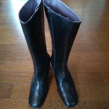 블랙 가죽 롱 부츠