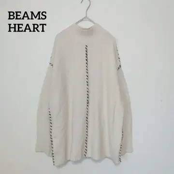 빔즈 긴팔 니트 스웨터 아이보리 스트라이프 디자인