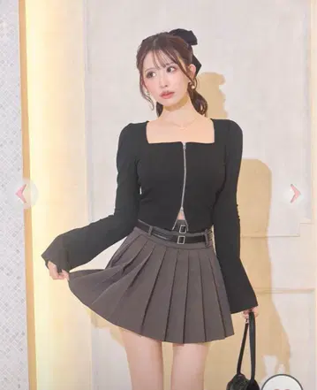 셰리미 벨트 하이웨스트 플리츠 스커트