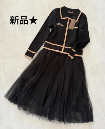 Cawaii 고급 플리츠 튤 미디엄 원피스 블랙 원피스