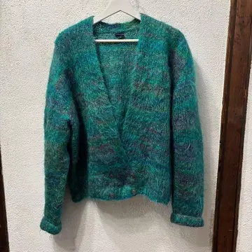 레어 뉴질랜드제 모헤어 청록색 가디건 더블 버튼 구제 의류