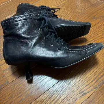 블랙 가죽 힐 부츠 천연 가죽