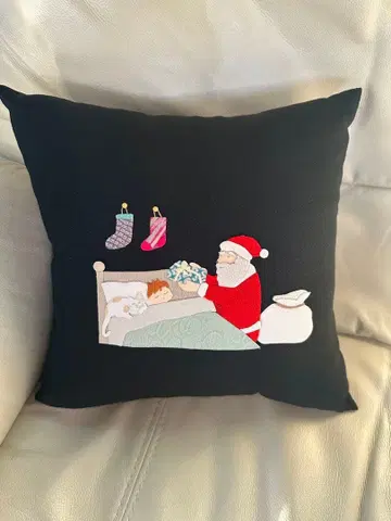 산타클로스 크레이프 원단 누름 그림 쿠션