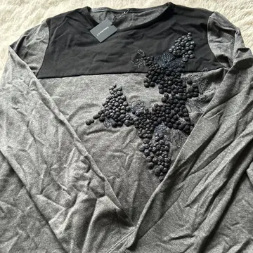 장식 그레이 블랙 긴팔 T셔츠 9호