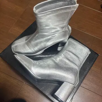 마우지 슬림 레그 실버 스틸레토 부츠 중간 힐 M 사이즈