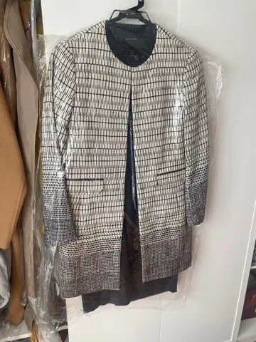 스트라이프 패턴 오픈 프론트 자켓