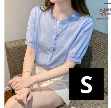 블라우스 상의 반팔 셔츠 포멀 얇은 소재 캐주얼 고급 청순