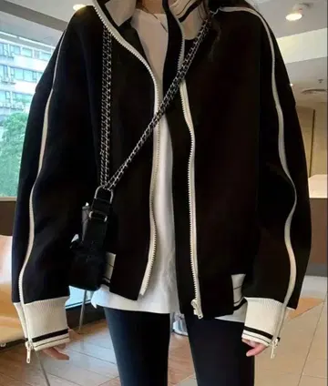 오버 사이즈 집업 자켓 블랙/화이트 [ 캐주얼 시크 ]