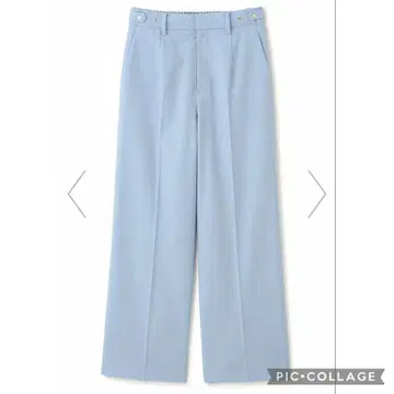 humanwoman 깨끗한 하늘색 센터 프레스 세미 와이드 팬츠