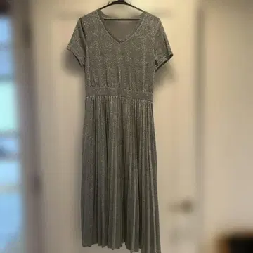 라메 믹스 그레이 V넥 반팔 원피스