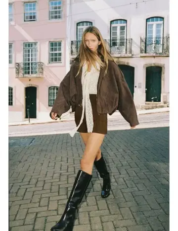 ZARA 스웨이드 느낌 봄버 자켓 브라운