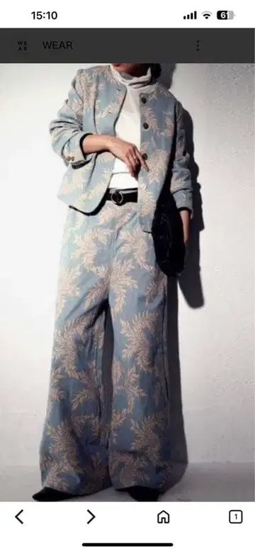 스카이블루 꽃무늬 자켓 팬츠 세트