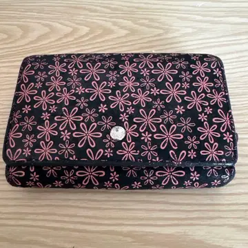 인덴 꽃무늬 접이식 지갑 블랙과 핑크