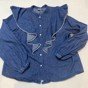 SOMETHING 데님 프릴 긴팔 셔츠