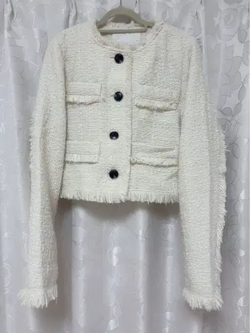 SLY 아이보리 트위드 노카라 자켓