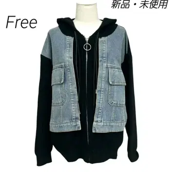 코끼리 고양이 후디니 니트 데님 블루종 블랙