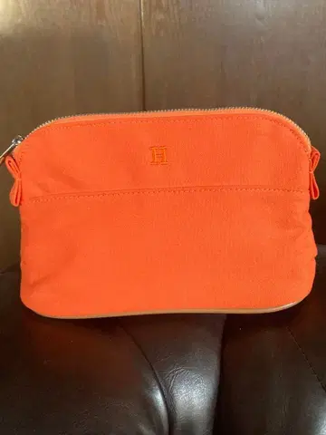 오렌지 캔버스 파우치 H 자수