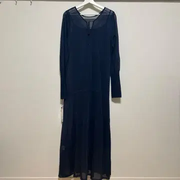 코코딜 시스루 니트 원피스 네이비