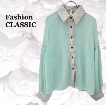 [패션 클래식] 시어 셔츠 블라우스 [F] 스카이블루 버튼 바이컬러