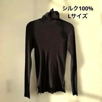 실크 100% 블랙 리브 터틀넥 스웨터 얇은 소재